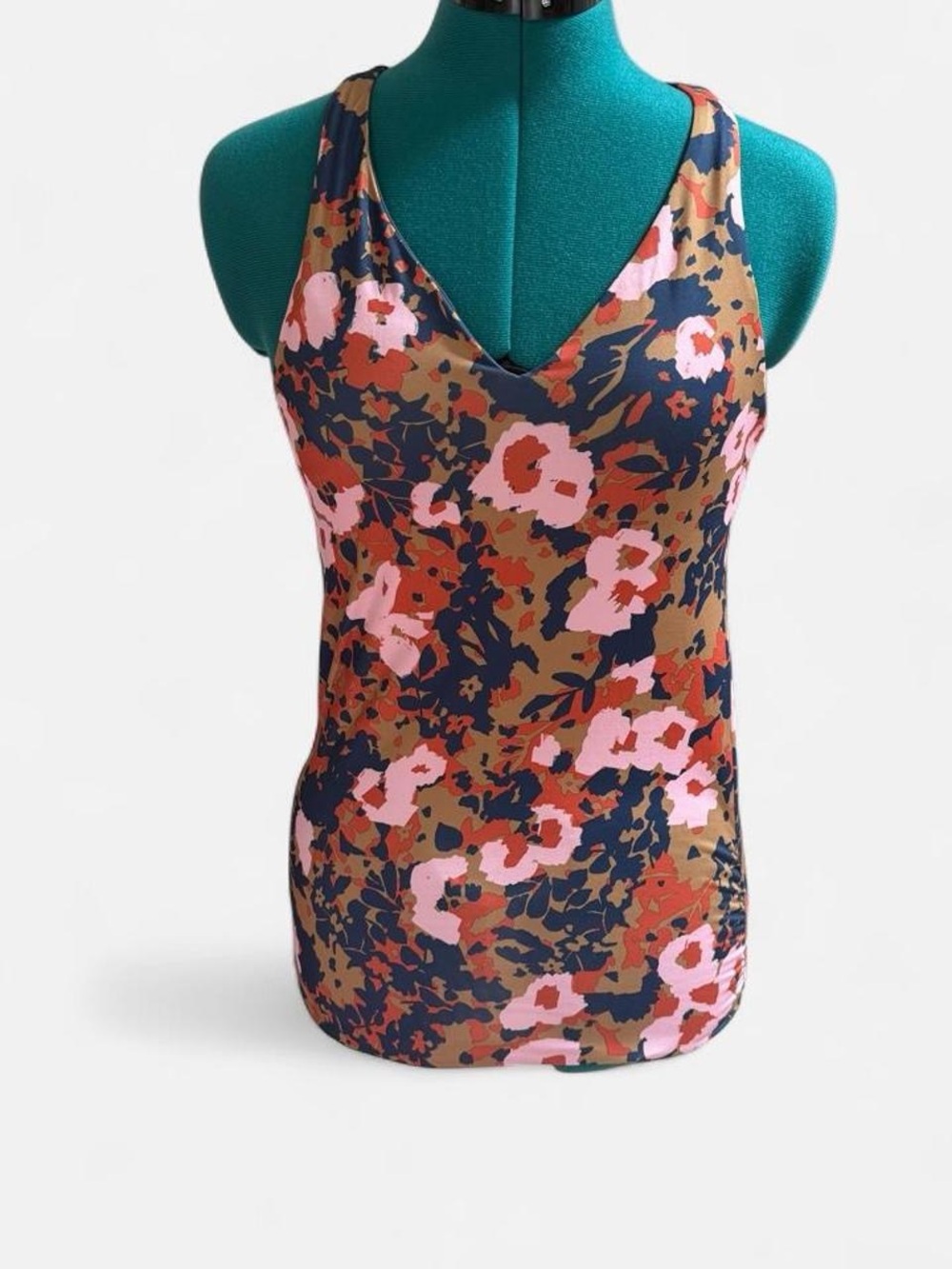 Prana Floral V-Neck Tank Top in Pink and Navy